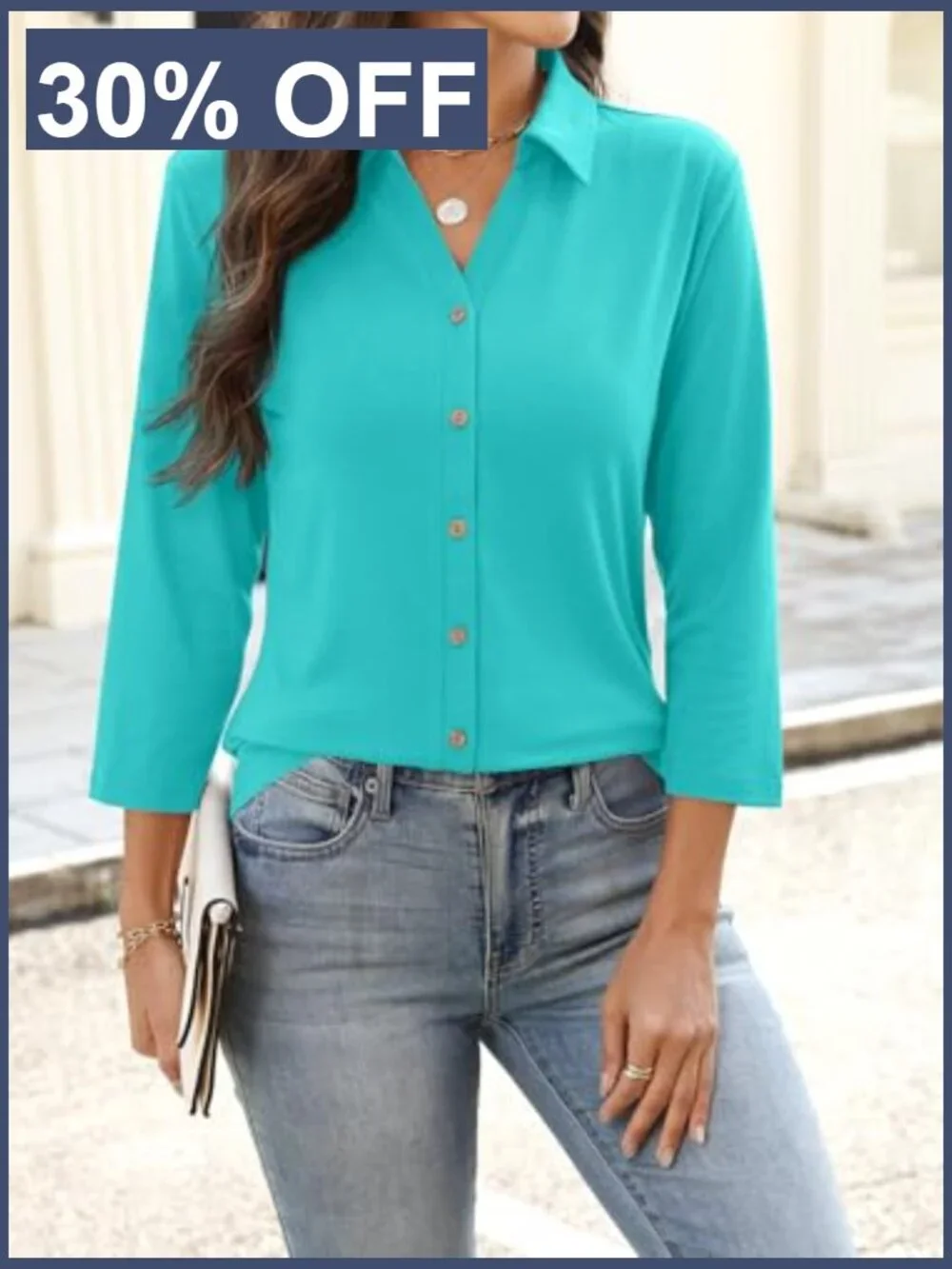Womens 3/4 Sleeve Button Down Shirt Dressy Casual Business Top Soft Stretchy_5